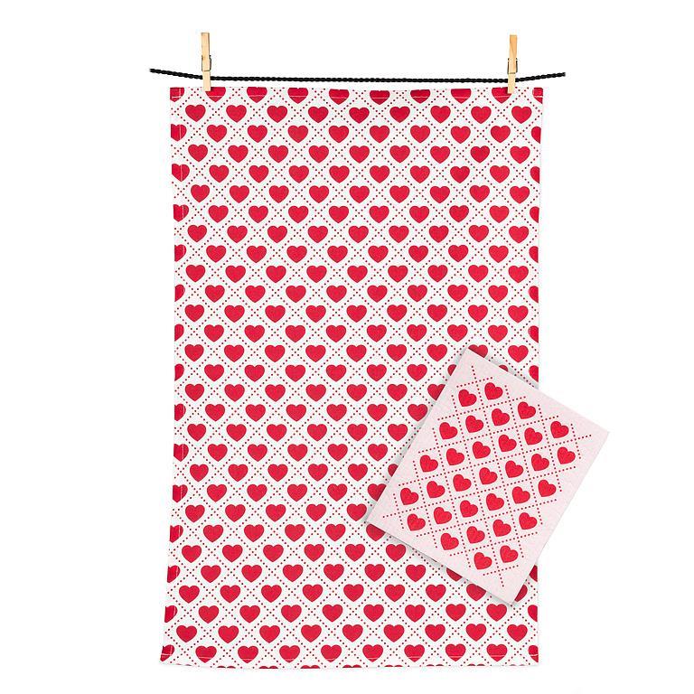 Abbott Hearts Dishcloth and Kitchen Towel Set