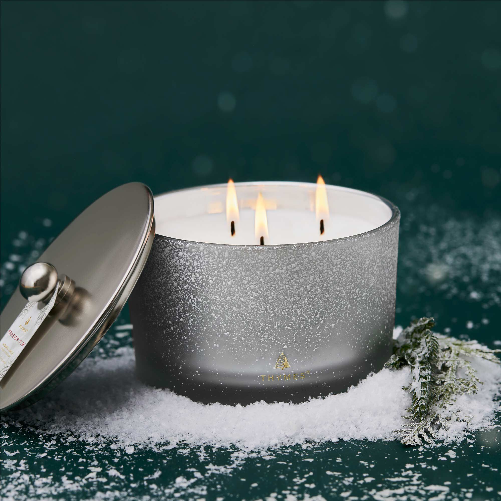 Thymes Flocked 3-Wick Poured Candle**