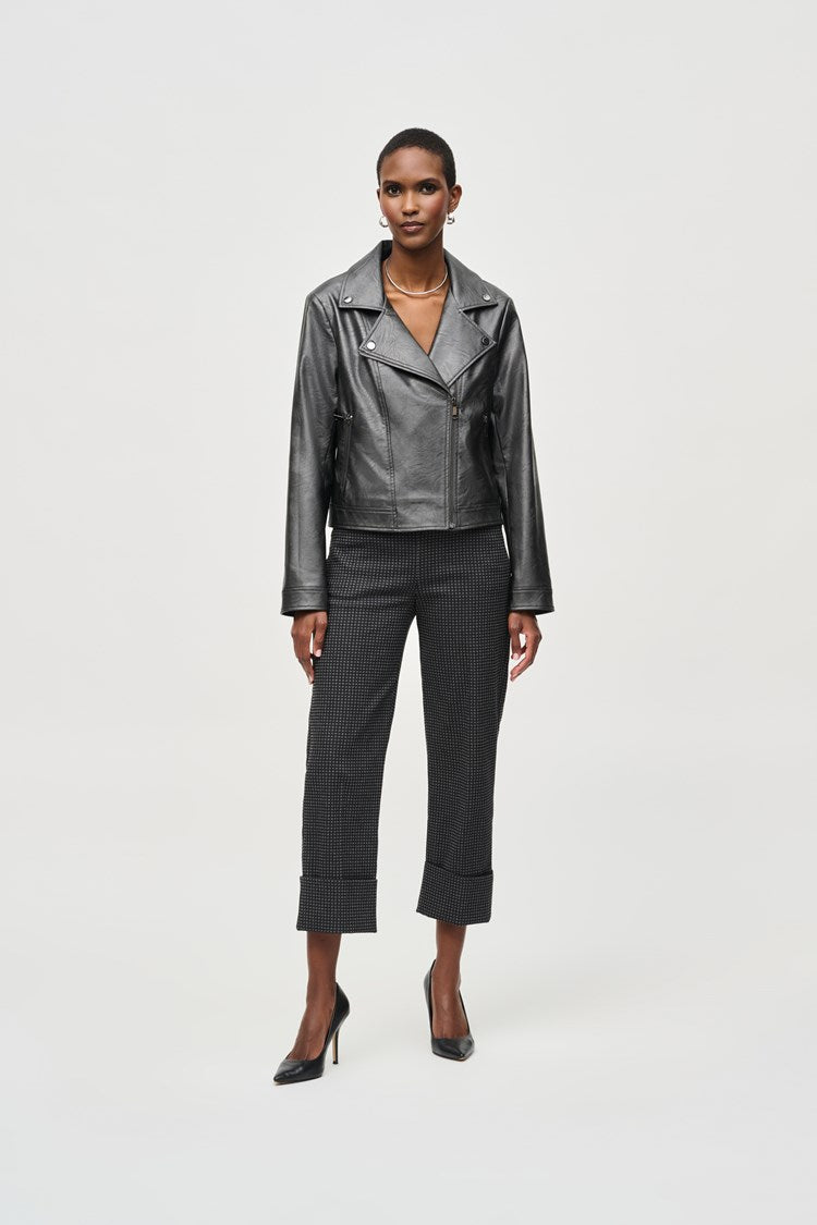 Joseph Ribkoff Metallic Faux Leather Biker Jacket  234902  Gunmetal