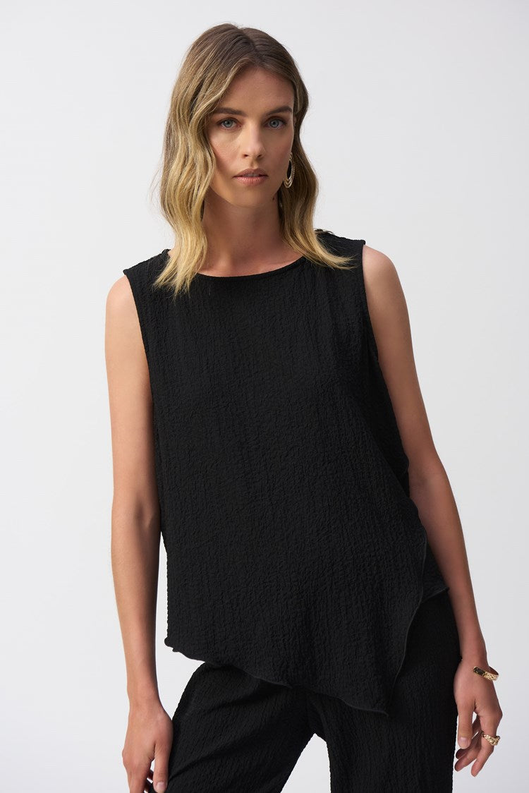 Joseph Ribkoff Seersucker Asymmetrical Sleeveless Top  251228  Black