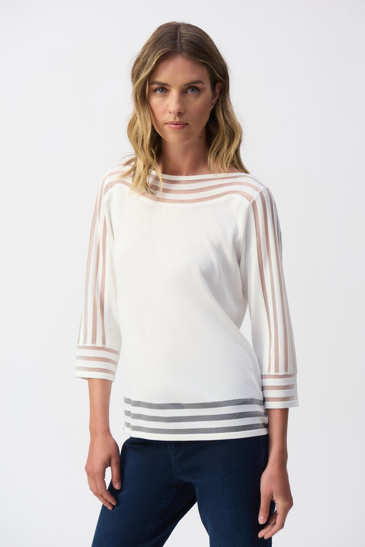 Joseph Ribkoff Sweater with Mesh Stripe Detail 251946 Vanilla