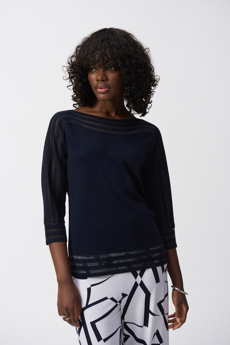 Joseph Ribkoff Pullover with Mesh Stripe Detail  251946  Midnight Blue