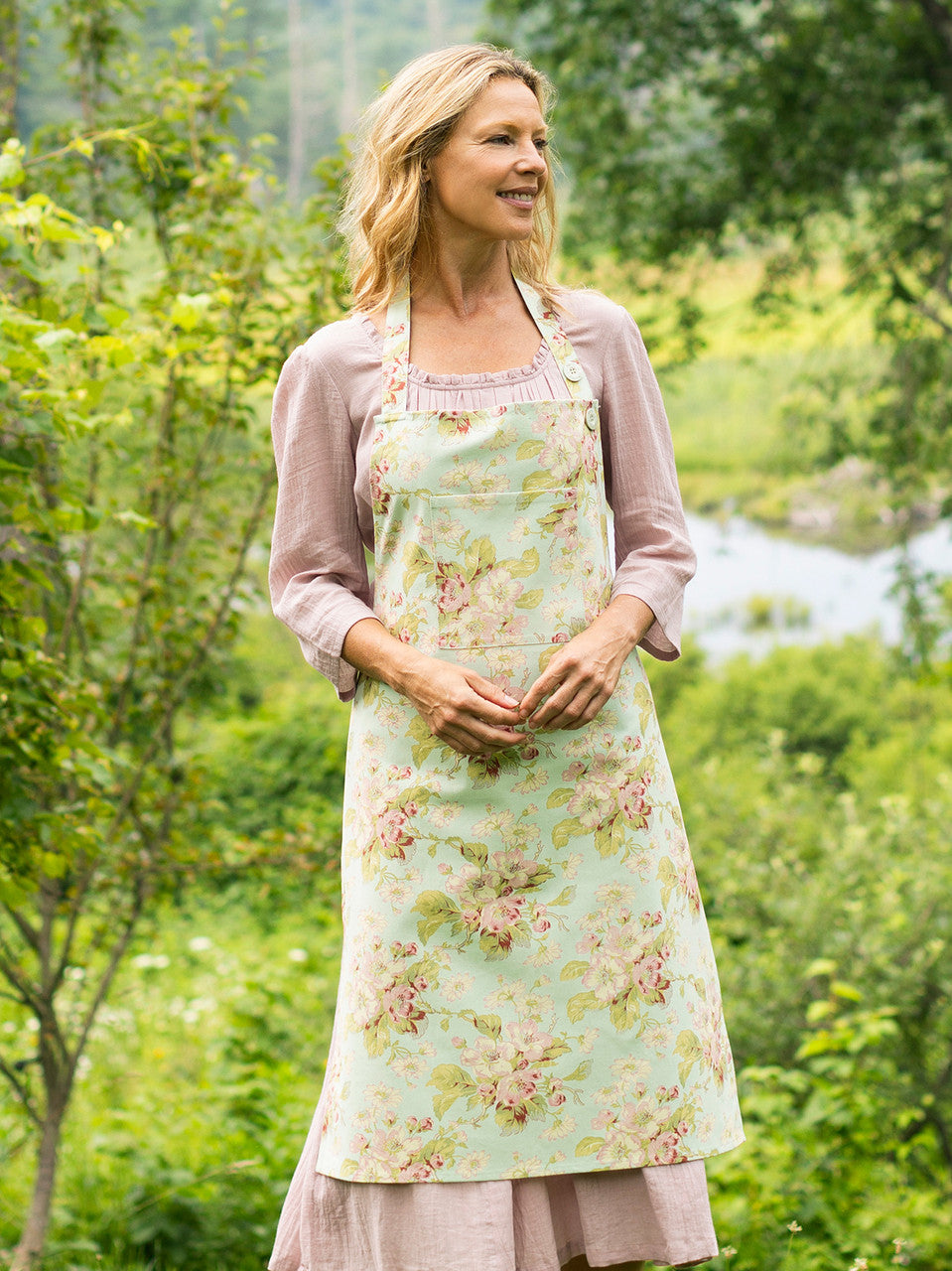 April Cornell Apple Blossom Chef Apron  -  Aqua