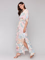 Charlie B Short Dolman Sleeve Maxi Dress/Side Slits  C3201-P877  Dahlia