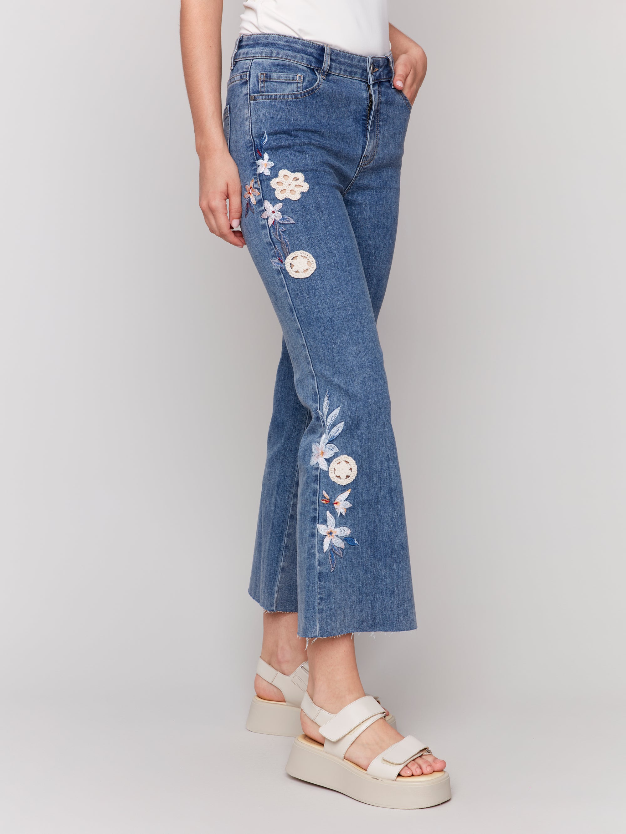 Charlie B Embroidered Jean C5652 Medium Blue