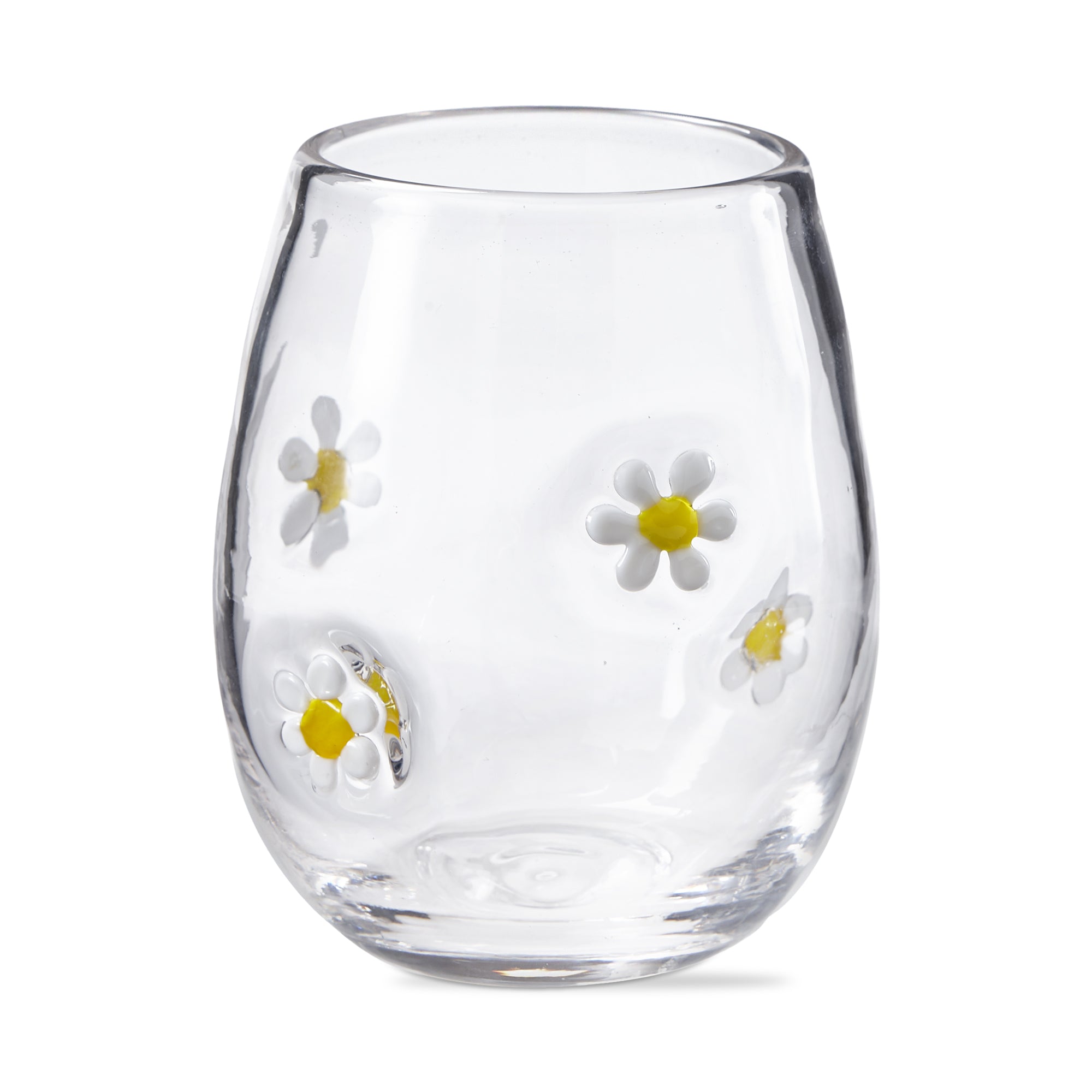 Tag Flower Stemless Wine Glass  G18047  White Daisy