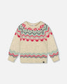 Deux Par Deux Girls Sweater with Norwegian Jacquard  G20KT72  Off White *