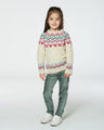 Deux Par Deux Girls Sweater with Norwegian Jacquard  G20KT72  Off White *