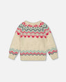 Deux Par Deux Girls Sweater with Norwegian Jacquard  G20KT72  Off White *