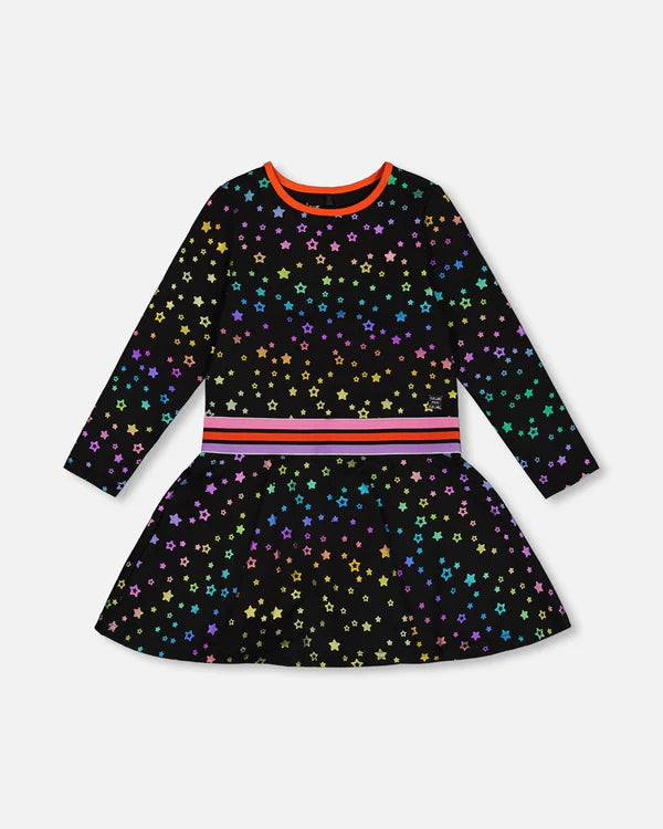 Deux Par Deux Girls Jersey Dress  G20L88-081  Foil Stars *