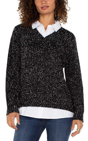 Twofer sweater with collar top