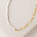 Lovers Tempo Neptune Pearl Paperclip Necklace - Gold