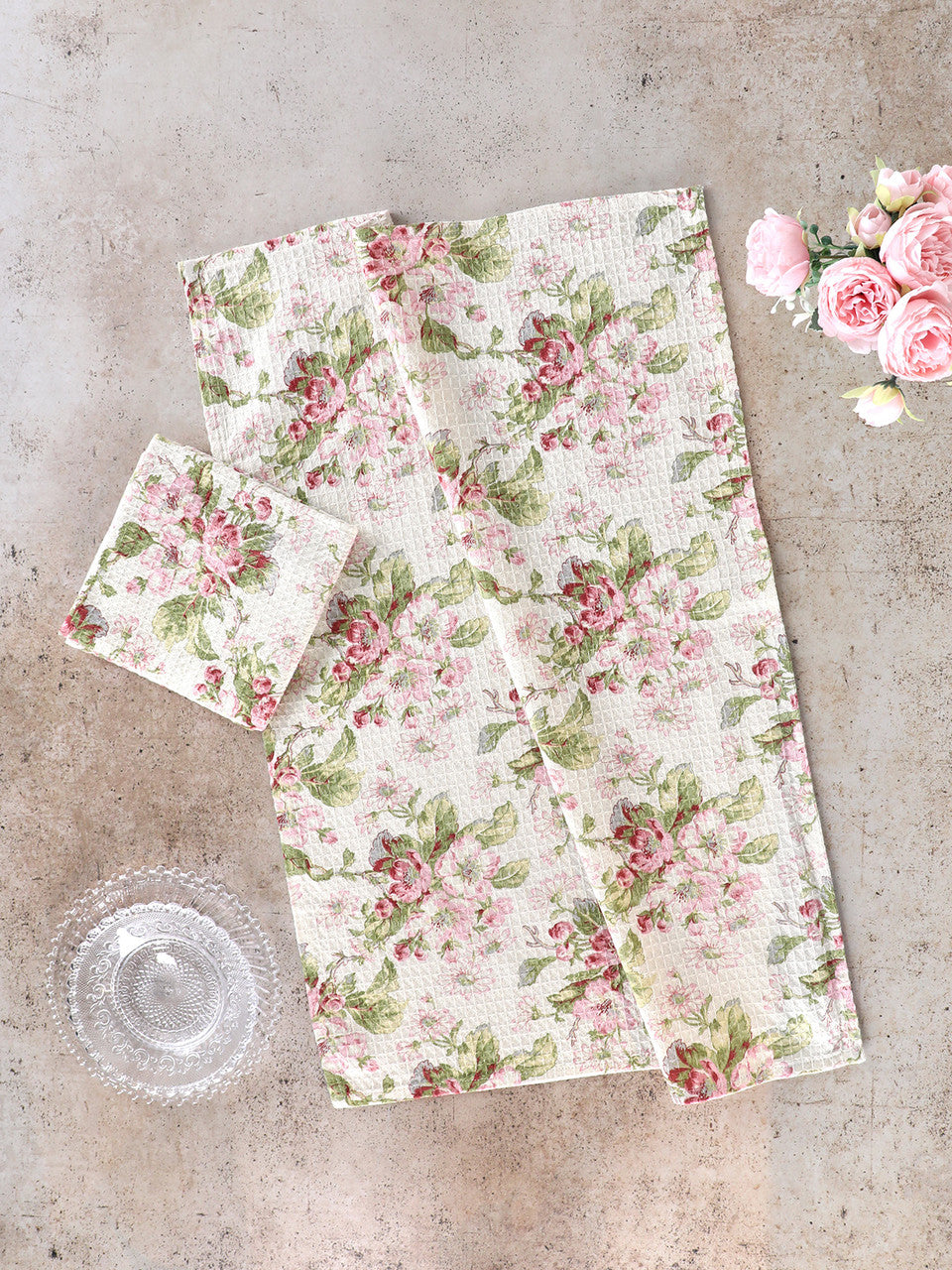 April Cornell Apple Blossom Tea Towel  -  Ecru