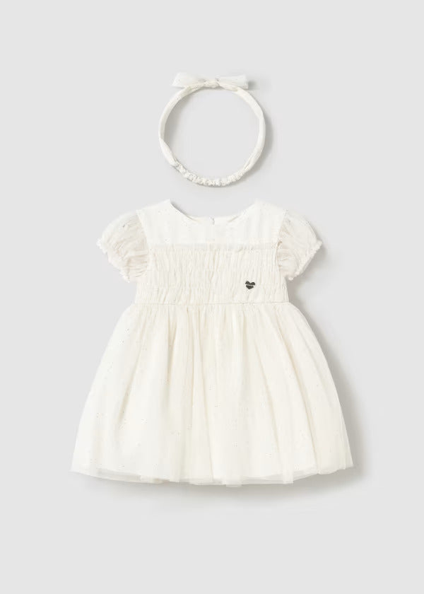 Mayoral Baby Girl Fancy Dress  & Matching Headband   1902-Crudo