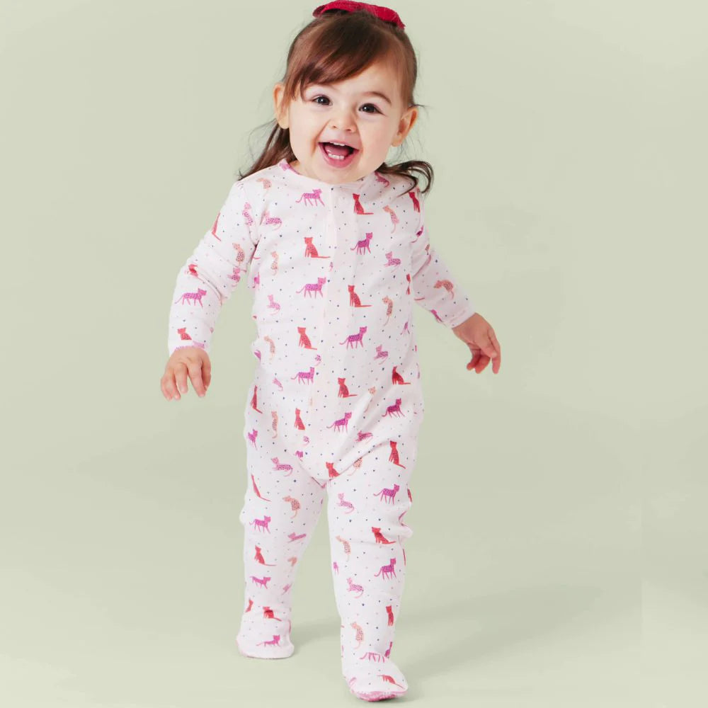 Magnetic Baby Girl Cheetah Bonita Footie  -  Pink