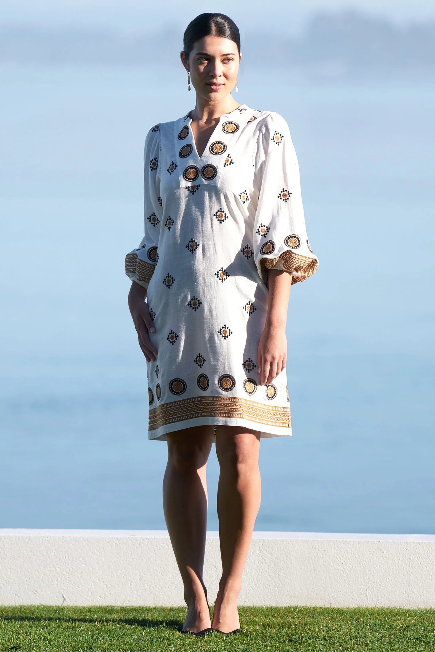 Foil Embroidered Linen Dres FO7946