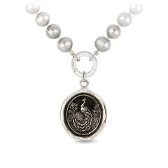 Pyrrha Peacock Dove Grey Knotted Pearl Necklace N28-779-113-TC-18 Silv -  Crocus & Ivy Interiors