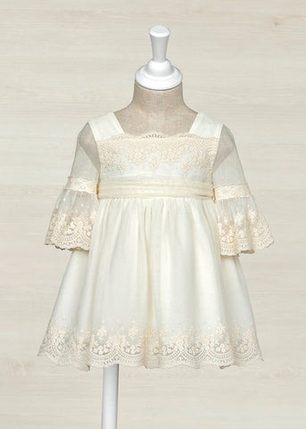 Abel & Lula Baby Girl Lace Embroidered Tulle Dress 5011 Crudo